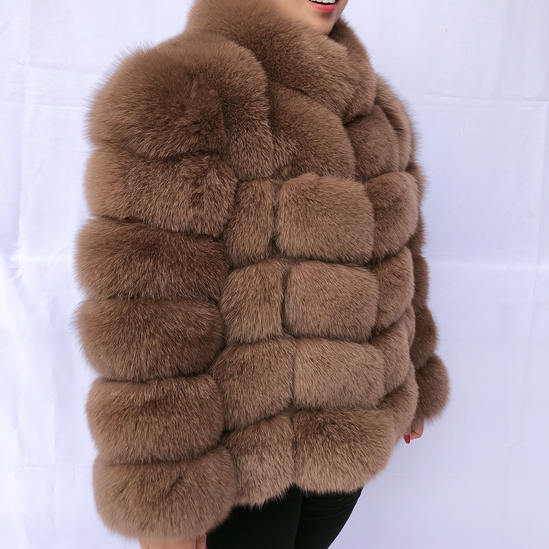 Factory Wholesale Women Winter natural fur coat Square Style Plus Stand Collar Real Fox Fur Coat