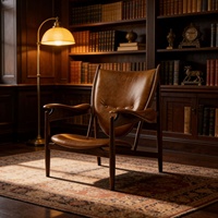 Fauteuil de direction italien, chef-d'œuvre nordique, en bois massif et cuir, pour une personne, salon, balcon, style antique rétro