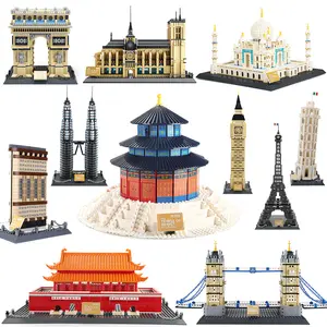 WANGE Kota Blok Bangunan Menara Eiffel Taj Mahal Patung Liberty Arsitektur Klasik Kompatibel Bata Mainan Hadiah