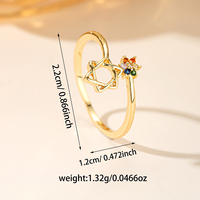 Bague ouverte élégante en or avec étoile hexagramme, sertie de zircons cubiques multicolores, réglable, pour femme, vente en gros personnalisée