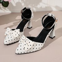 2636 Meilleures ventes : Sandales élégantes à bout ouvert et bride arrière, style rétro français noir et blanc à pois, nouvelles chaussures polyvalentes à talons hauts et bout pointu