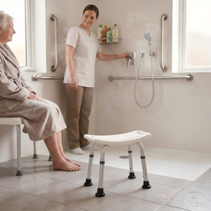 Banco de Ducha Plegable y Ajustable de Aleación de Aluminio <span class=keywords><strong>para</strong></span> el Cuidado de Personas Mayores, con Drenaje - Product Image 5