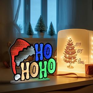Nueva Decoración Navideña 2026, Luz LED con Espejo Infinito, Espejo Abisal 3D de Mil Capas, Gorro de Santa Claus Personalizado <span class=keywords><strong>HOHOHO</strong></span> para Decoración Navideña - Product Image 4