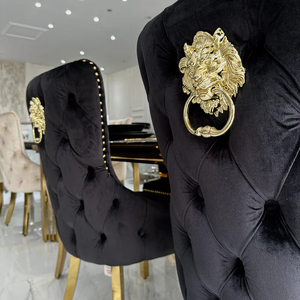 모던 버튼 터프티드 다이닝 체어 라이온 노커 스테인리스 스틸 다리 의자 주방 가정 거실 가구용 - Product Image 3