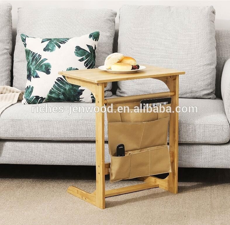 Bambou Table de Collation avec sac de rangement Canapé Table D'appoint Console Bureau D'ordinateur Portable