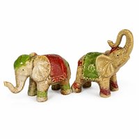 Figurines d'éléphants bohèmes en céramique à glaçure réactive, lot de 2, porte-bonheur, décoration intérieure, pour étagère, bureau, cadeau de Diwali, de pendaison de crémaillère, écologique