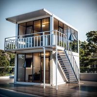 Maison Barndominium en Acier avec Mur-Rideau en Verre Double Peau, Garage en Bois, Abri Voiture et Hangar pour Hôtels et Villas, Conteneur Assemblé