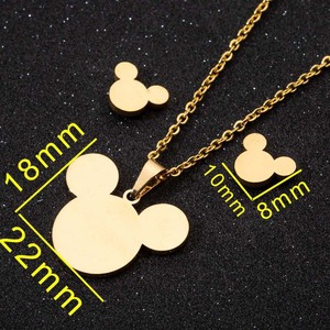 Ensemble de bijoux pour femmes, collier et boucles d'oreilles en acier inoxydable plaqué or 18 carats PVD, motif <span class=keywords><strong>Minnie</strong></span> Mouse et Mickey, sans ternissement - Product Image 2