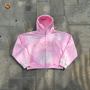 Custom Streetwear Acid Washed DTG Printing Embroidered Men's Hoodies Cotton Oversized Distressed Sun Faded Zip up Hoodie - Product Image 1