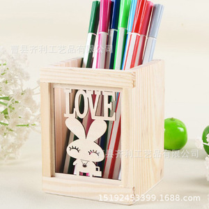 Wooden Desktop <b>Pen</b> Holder Square Natural Wood Color Cartoon Design For Office And Children Storage <b>Box</b> BT 001 - Product Image 2