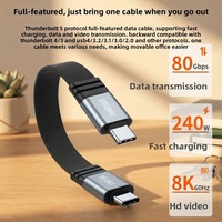 Kabel Pendek Thunderbolt 5 240W Dual-Type-C Fungsional Penuh (Gel Silikon Terjalin); Male-to-male; Fleksibel 80 Gbps Layar