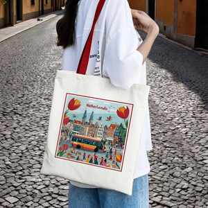 Custom Eco-Friendly Canvas Tote <b>Bag</b> with Zipper Closure Durable Cartoon Pattern for Daily Use & Custom Logo - Product Image 4