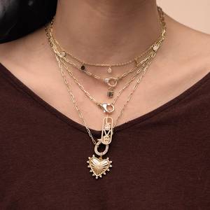 Ciondolo Fai-da-Te a Forma di <span class=keywords><strong>Cuore</strong></span> Scanalato <span class=keywords><strong>Grande</strong></span> in Argento Sterling 925, Gioielli da Donna Placcati Oro con <span class=keywords><strong>Collana</strong></span> a Moschettone - Product Image 2