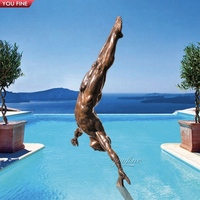YOUFINE Statue de Homme Accroupi en Bronze, Sculpture de Corps Humain pour Bord de Piscine et Villa