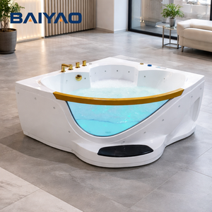 Acrylique 2 Personne Jakuzzi Coin Baignoire Intérieure Double Avec LED Lumières Cascade Jets pour Whirlpool <span class=keywords><strong>Jaccuzi</strong></span> <span class=keywords><strong>Spa</strong></span> - Product Image 3
