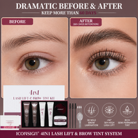 Kit professionnel OEM 4-en-1 pour rehaussement de cils et teinture de sourcils, noir ou café, avec révélateur, lotions liftantes, tampons et outils