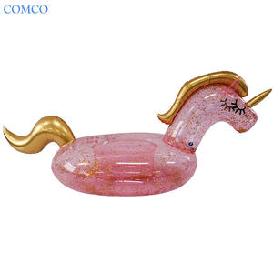 Eco friendly PVC pool toys inflatable animal toys Outdoor Inflatable transparent powder Unicorn float