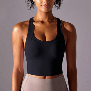 Top Deportivo Corto Negro para Mujer con Tirantes Ajustables, Sin Costuras, para Yoga, Sin Mangas, Elástico, de Spandex/Poliéster, Ropa Deportiva - Product Image 1
