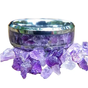 批发时尚奢华饰品紫色紫水晶宝石戒指银钨结婚戒指