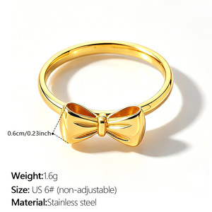 Anillo de Acero Inoxidable con Baño de Oro de 18K, Diseño de Lazo y Mariposa con Corazón, para Mujer, Joyería para Regalo Diario - Product Image 2