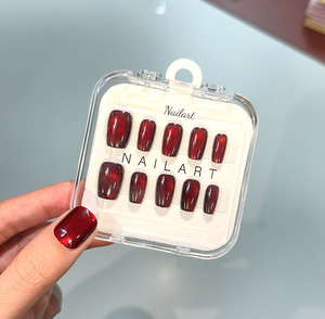 Lot de 10 <span class=keywords><strong>faux</strong></span> <span class=keywords><strong>ongles</strong></span> rouges œil de chat, forme amande ou cercueil, avec <span class=keywords><strong>colle</strong></span>, couverture complète, pré-conçus, option logo personnalisé, longueur moyenne, DIY - Product Image 6