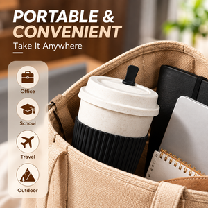 Tasse à café réutilisable en paille de blé, gobelet de voyage portable avec couvercle et manchon antidérapant pour thé au lait, petit-déjeuner, bureau, étudiant, extérieur - Product Image 2