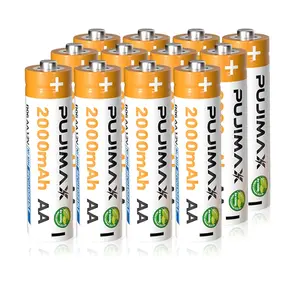 PUJIMAX耐用12pcs 1.2v镍氢电池AA可充电，带AA电池盒安全认证CE/FCC/UKCA玩具手电筒