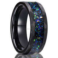 Bagues en tungstène noir martelé de 8 mm DRX pour hommes et femmes, avec incrustation d'opale galaxie, pour fiançailles et mariage, vente en gros de bijoux personnalisés