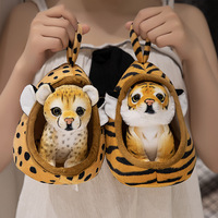 Jouets en peluche d'animaux de la jungle, simulation de Noël, petit tigre, peluche pour animaux de compagnie, nid en peluche, jouet amusant, poupée girafe, poupée léopard, poupée lion, cadeau pour enfants