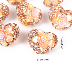 Pleine fleur pêche coeur strass acrylique résine perles pour Bracelet téléphone étui stylo perles porte-clés fabrication de bijoux jouets - Product Image 4