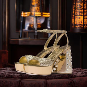 Chaud personnalisé plate-forme chaussures fête Design de mode or Sexy paillettes tissu talons hauts pour dames or <span class=keywords><strong>sandale</strong></span> paillettes plate-forme talons - Product Image 3