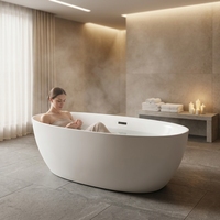 Baignoire ovale moderne luxueuse autoportante en acrylique de 67 pouces avec massage par air et sol ergonomique antidérapant pour petite salle de bain