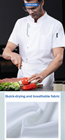 Nouvelle veste de chef unisexe à manches courtes, séchage rapide, respirante, design fin, polyester/coton, pour uniforme de chef de restaurant