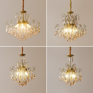 Lámpara de Araña de Cristal Estilo Francés, LED E27, Múltiples Cabezas Redondas, Iluminación para Sala de Estar, Ambiente Retro Ámbar, Decoración del Hogar - Product Image 1