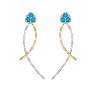 Boucles d'oreilles pendantes longues torsadées bicolores en argent sterling 925 pour femme, élégantes pour le quotidien, avec turquoise, bijou cadeau
