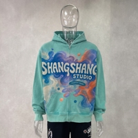 Fabricantes de Ropa Personalizada, Sudadera con Capucha de Felpa Francesa Gruesa, Estampado Gráfico DTG, Estilo Vintage, Lavado Ácido, Desgastado