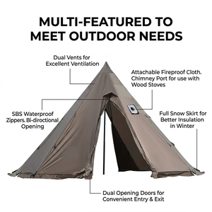 Carpa Piramidal Grande Oxford para Verano, Dos Habitaciones, Interior Doble, para 2 Adultos, con Orificio para Estufa, Impermeable, Equipo de Camping - Product Image 5