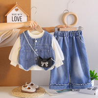 Ensemble 3 pièces pour filles, gilet en jean et short, tenue décontractée pour l'automne, pour les tout-petits et les enfants