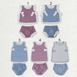 Sibling Baby Boys Girls Bows Checkered Tunic Bummies <b>Clothes</b> Sets - Product Image 1