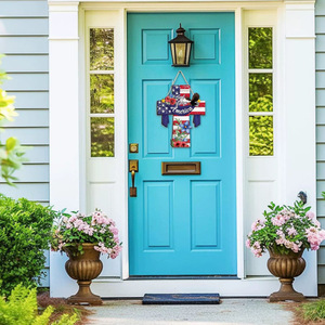 Décoration de porte en bois pour le 4 juillet, Jour de l'Indépendance, motif étoile rouge, blanc et bleu, ornement de bienvenue pour l'entrée principale de la maison, style traditionnel - Product Image 1