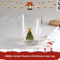 Cadeau de Noël, tasse en verre, verre borosilicate de haute qualité, 350 ml, tasse à café avec motif d'arbre de Noël, réutilisable pour les boissons chaudes/froides, tasses en verre