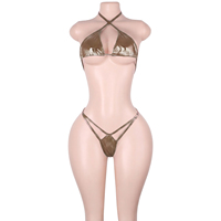 Bikinis deux pièces en similicuir verni brillant avec détails métalliques ajourés, soutiens-gorge string, pour club, tenues de strip-tease pour adultes et spectacles