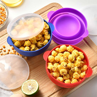 Bol à Popcorn en Silicone, Pliable avec Couvercle, Double Poignée, Anti-Brûlure, Contenant pour Préparation de Snacks Maison