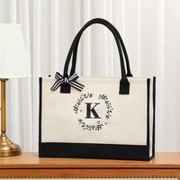Nouveau Sac Fourre-Tout Personnalisé en Toile avec Impression Sérigraphique, Motif Lettre Initiale K en Dentelle et Logo Personnalisable