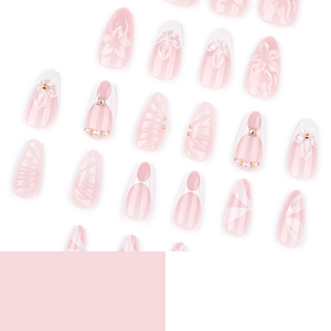 <span class=keywords><strong>Uñas</strong></span> Postizas Acrílicas 3D Estilo Francés, Color Rosa y Blanco, Diseño Floral Delicado, Forma Almendrada, 24 Piezas, con Pegamento, Personalizables - Product Image 3