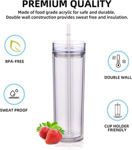 Multicolor 16oz Reusable Double Wall Stainless Steel Plastic Eco-Friendly Modern Tumblers Lid Straw Custom Logo Option <b>Bulk</b> - Product Image 3