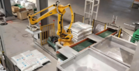 Machine d'emballage robotisée électrique industrielle automatique pour le déchargement de matériaux granulaires en poudre, emballage sous film, matériaux plastiques/bois