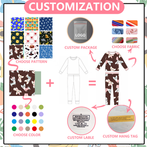 Pigiama per Bambini Personalizzato OEM 2 Pezzi 95% Fibra di Bambù 5% Spandex con Logo Stampato Personalizzato Abbigliamento da Notte in Bambù Organico - Product Image 5