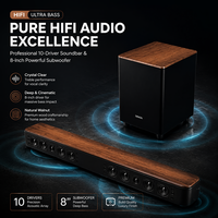 Barre de son Bluetooth en bois OKON avec deux micros sans fil, caisson de basses de 8 pouces, ARC, optique, coaxial, système de haut-parleurs audio domestique