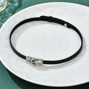 Cross-border personalized black leather short <b>choker</b> necklace, fashionable and versatile clavicle chain, light luxury sweet and - Product Image 1